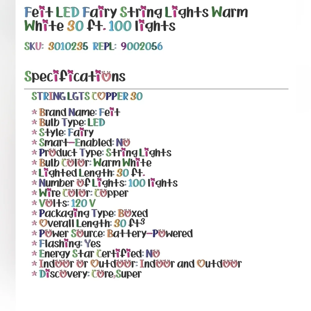 Feit LED Fairy String Lights Warm White -or- Multi-Colored 30ft 100 Lights